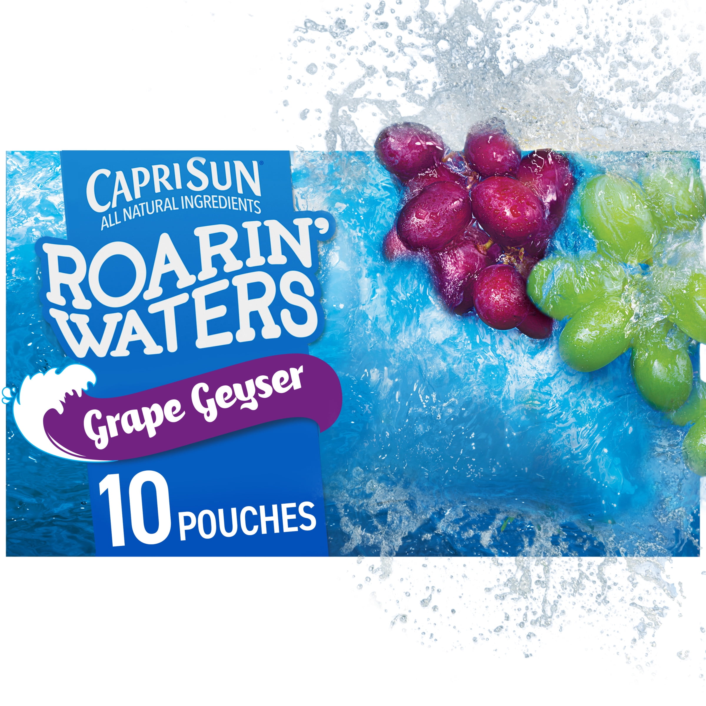 Capri Sun Roarin' Waters Grape Geyser Flavored Kids Drink Pouches, 10 ct Box, 6 fl oz Pouches