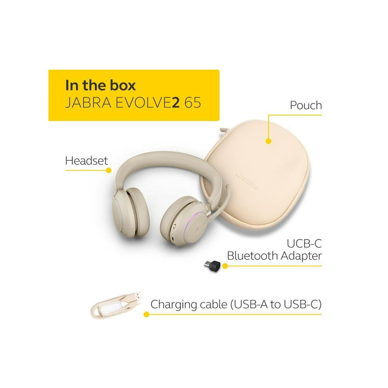 USB-C - 65 Evolve2 Headphones Wireless Music Headset MS Beige Jabra / Stereo