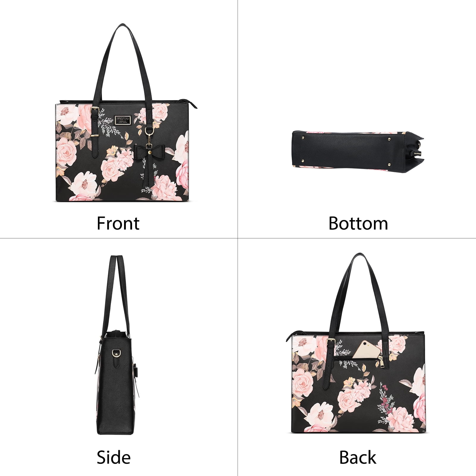 Mosiso PU Leather Women's Fashion Handbag Travel Work Briefcase Laptop Tote Bag with Detachable Bowknot & Small Purse for MacBook Pro 16 inch 2022 2021 M1 A2485/2019-2020 A2141&15-15.6 inch Notebook