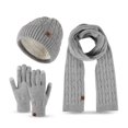 thumbnail image 2 of Conjunto de guantes de lana para hombres y mujeres, gorro de lana cálido, bufanda larga, calentador de cuello, guantes de pantalla táctil, 3 en 1, Invierno, 2 of 3