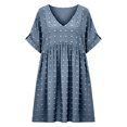 thumbnail image 7 of Women's V Neck Short Sleeve Ruffle Loose Summer Flowy Mini Dress, 7 of 7