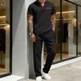 thumbnail image 2 of mihongmao Summer Mens Outfits Gym Sets Vacation Outfits Men's Solid Color Short Sleeve V-neck Pocket T-shirt Straight Pants Set Black S, 2 of 5