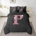 thumbnail image 2 of jejeloiu Letter P Monogrammed 7 Pieces Bedding Comforter Set,Chic Leopard Print Full Bedding Set For Girls Kids Reversible, 2 of 8