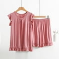 thumbnail image 2 of Annhoo Womens Pajama Sets 2 Piece Plus Size Ruffle Short Outfits Summer Sleeveless Round Neck Tops with Shorts, 2 of 9