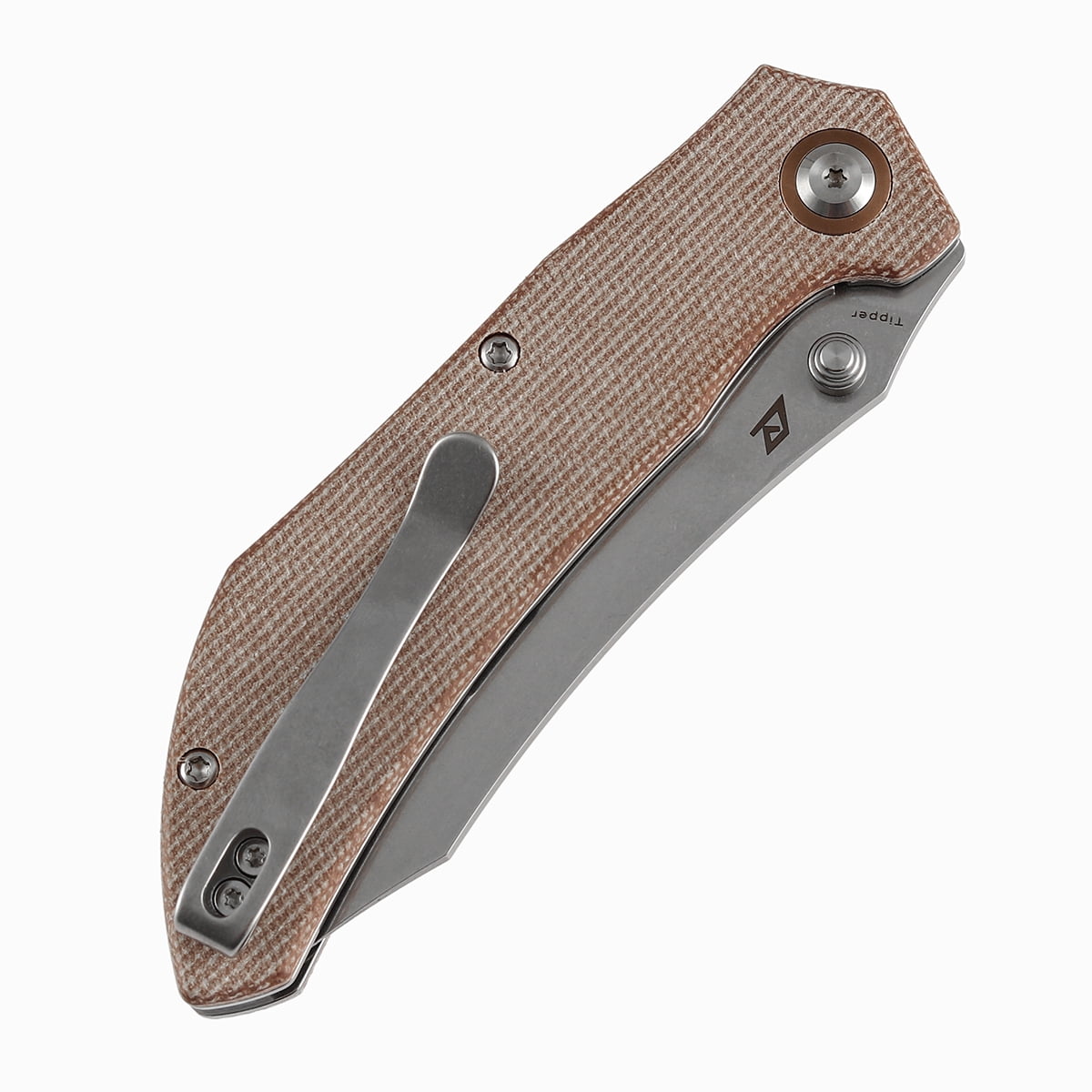 Tenable Tipper Folding Pocket Knife 3.39'' Stonewashed Nitro V Blade,Brown Micarta Handle,B1079A3