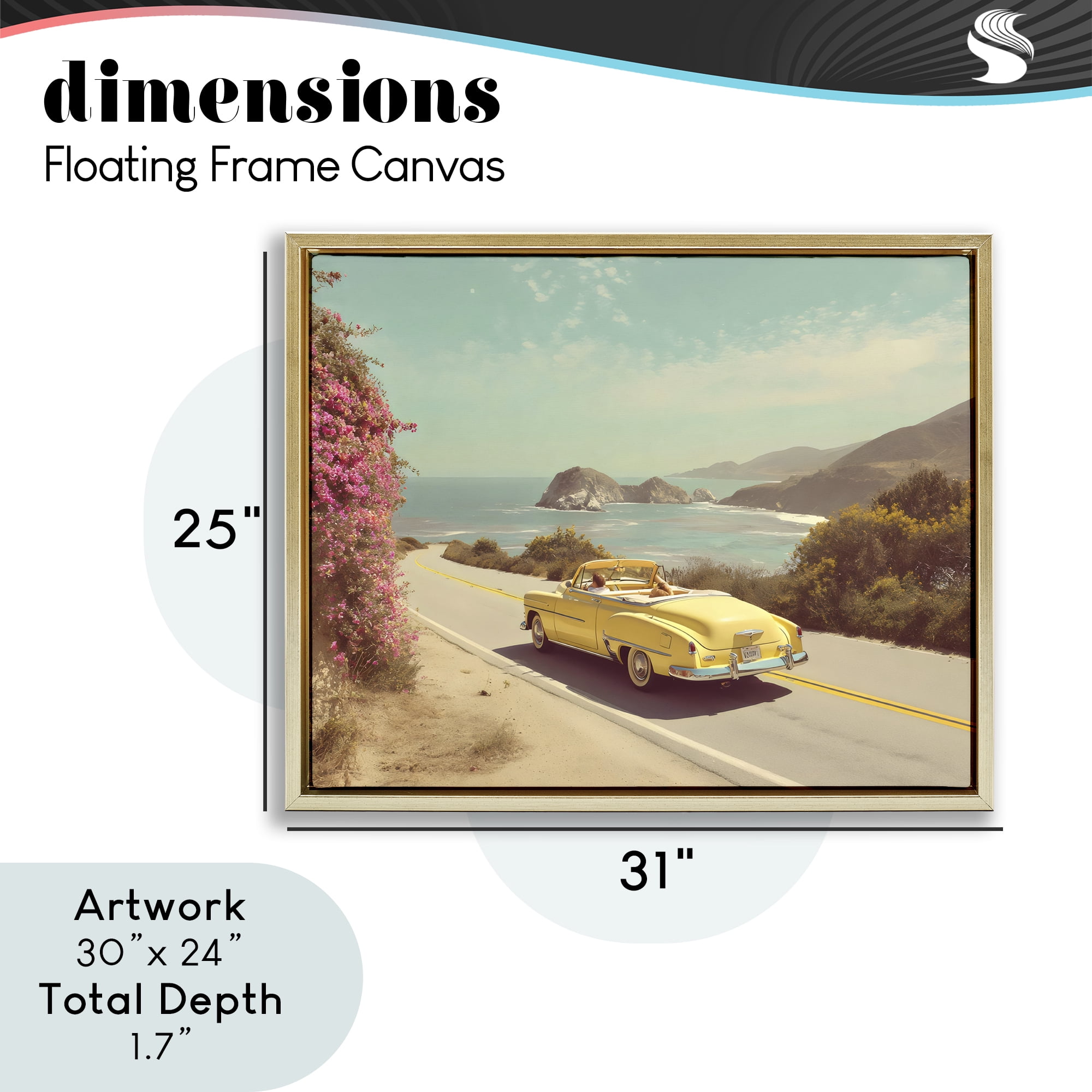 Stupell Industries Vintage Yellow Ride Gold Framed Floater Canvas Wall Art, design by Franklyn Gregory