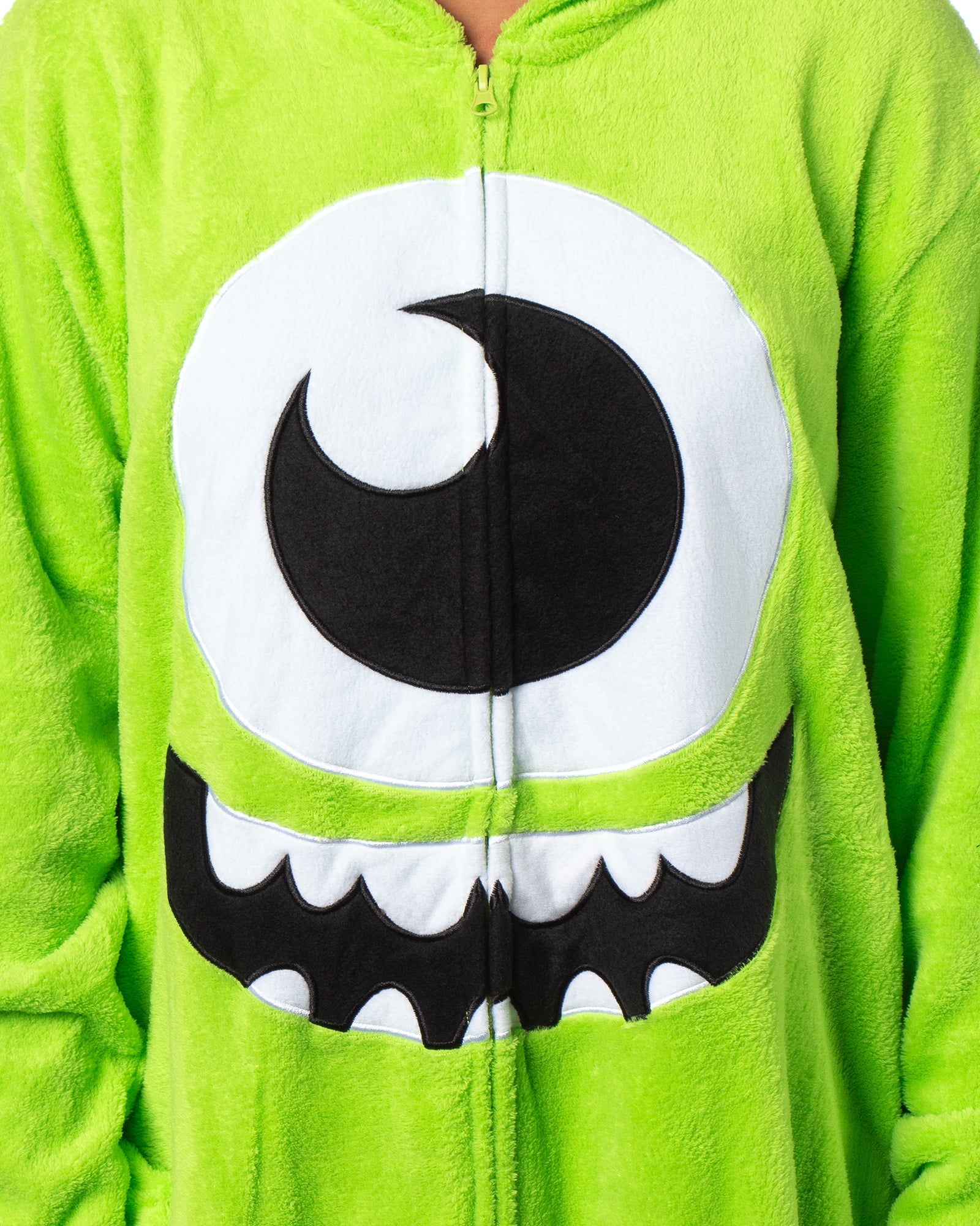 Disney Monsters Inc Mike Wazowski Hooded Kigurumi Adult Fleece Zip Up Costume One Piece Footless Pajama Union Suit