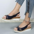 thumbnail image 6 of Anuirheih Summer Ladies Shoes Wedge Heel Sandals Solid Color Casual Women's Sandals Sandals Women Clearance(Blue), 6 of 9