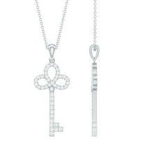 Rosec Jewels Lab Grown Diamond Key Necklace Pendant with Chain - Ef-Vs Quality Pave Diamond Necklace - Anniversary Gift, 18K White Gold