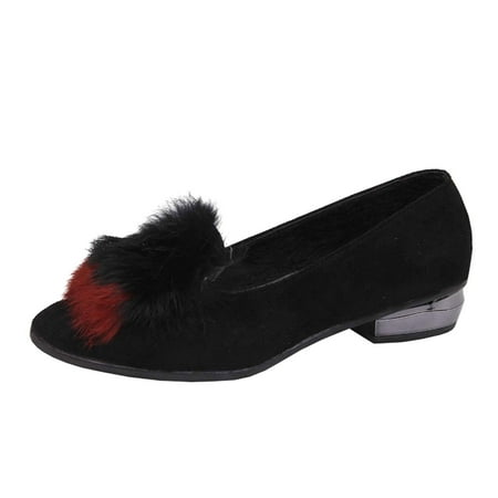 

Casual Women Shoes Fashion Autumn Women Casual Shoes Low Heel Pointed Suede Slip On Comfortable Solid Color Plush Decoration