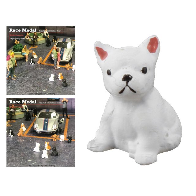 1/64 pequeño perro modelo resina impresa mascota perro Dulldog juguetes tren construcción modelo coche Accessoires - Blanco sentado CUTICAT estatuillas diminutas en miniatura