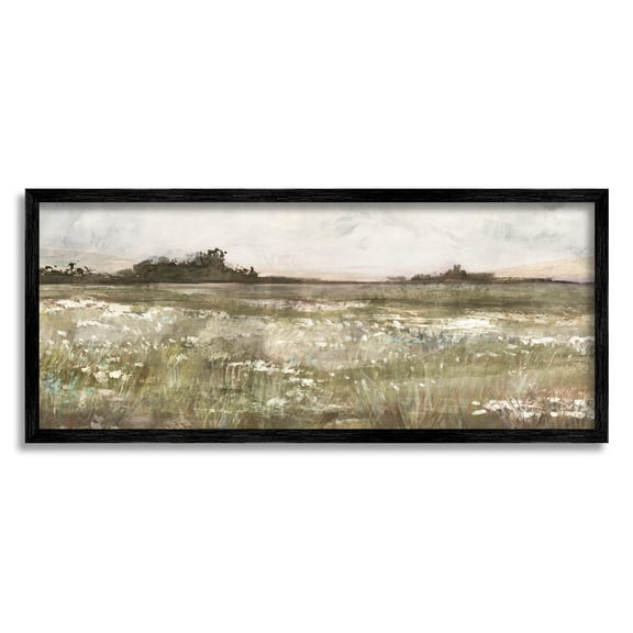 Stupell Industries Rural Country Meadow Nature Painting Black Framed Art Print Wall Art, 24 x 10