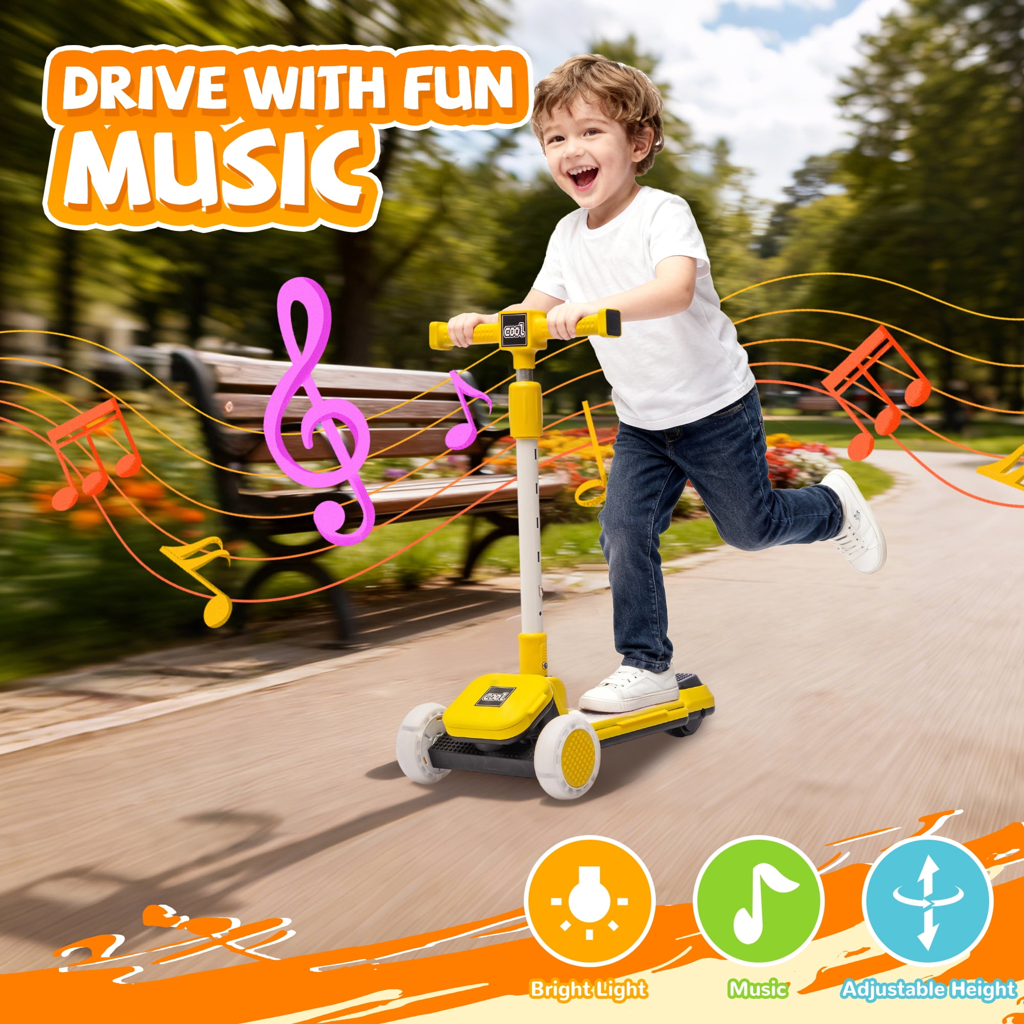 3-Wheel Kids Scooter with Buildable Blocks, PU Flashing Wheels, Folding Kick Scooter - Thickened Aluminum Tube, 5-Position Height-Adjustable Handlebar, One-Touch Footbrake, for 3-9 Years Old