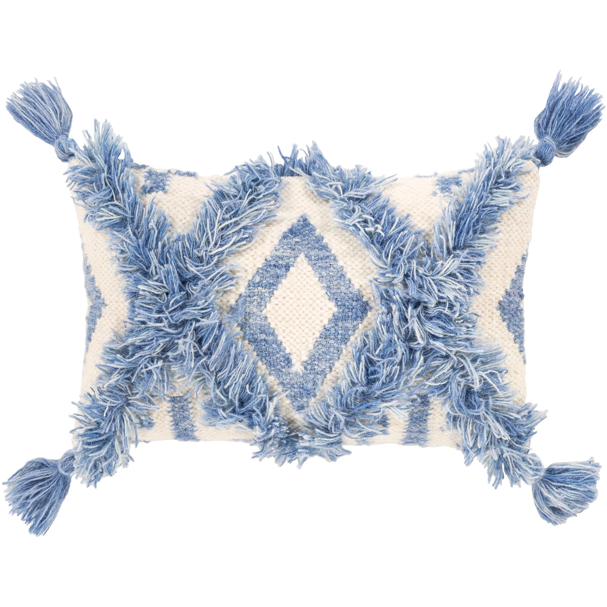 18" Aegean Blue and Beige Bohemian Style Rectangular Throw Pillow Cover