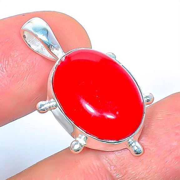 Red Coral 925 Sterling Silver Pendant 1.17"|Handmade Pendant, Gift for her, Red Pendant, Gemstone Silver Jewelry
