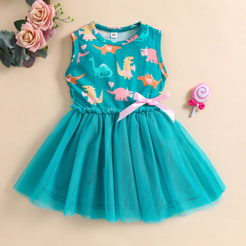 URMAGIC 15T Toddler Kids Summer Sleeveless Princess Dress Baby Girl Dinosaur Tulle Sundress