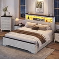 thumbnail image 3 of ANPOO Farmhouse King Size Bed Frame with 51" Tall Headboard & 4 Drawers, King Bed Frame and Headboard with LED Lights & Charging Ports, No Box Spring Needed, Wooden, Antique White, 3 of 12