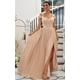 thumbnail image 4 of Vestido de dama de honor SOLODISH de chifón con hombros descubiertos y abertura en color coral, 4 of 7