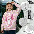 thumbnail image 6 of COEQINE Soft Girls Quarter Zip Pullover with Collar, Long Sleeve Loose Fit Printed Sweatshirt, Comfortable Polyester Top for Everyday, for Teen Girls 13-14, Axolotl Daisy Pink, 6 of 7