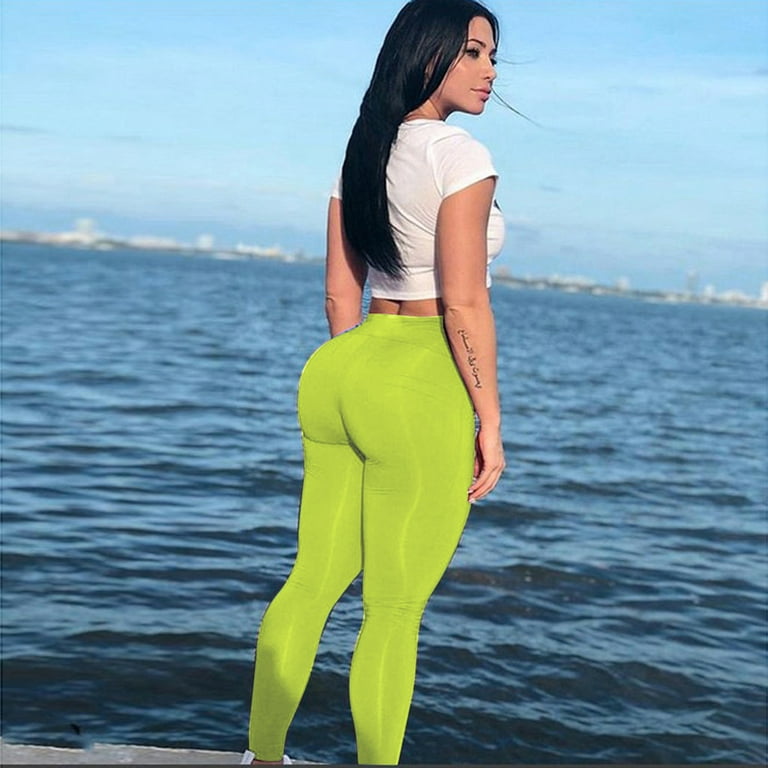 JWZUY Women Seamless Butt Lifting Leggings High Waist Workout Yoga Pants  Slim Fit Leggings Yellow M 