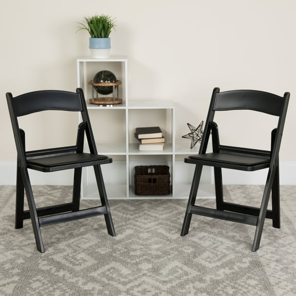 BizChair Folding Chair - Black Resin - 2 Pack 1000LB Weight Capacity