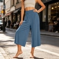 thumbnail image 6 of Womens Trendy High Waisted Wide Leg Capri Pants Flowy Elastic Waist Gaucho Trousers with Pockets Casual Lounge Vacation Pants Light Blue, 6 of 7