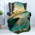 thumbnail image 4 of Hawaiian Soft Flannel Fleece Blanket, Sunrise over Hanauma Bay Oahu Hawaii Sunbeams Through Clouds Shoreline, Cozy Plush for Indoor and Outdoor Use, 50" x 70", Turquoise Green Yellow, by Ambesonne, 4 of 5