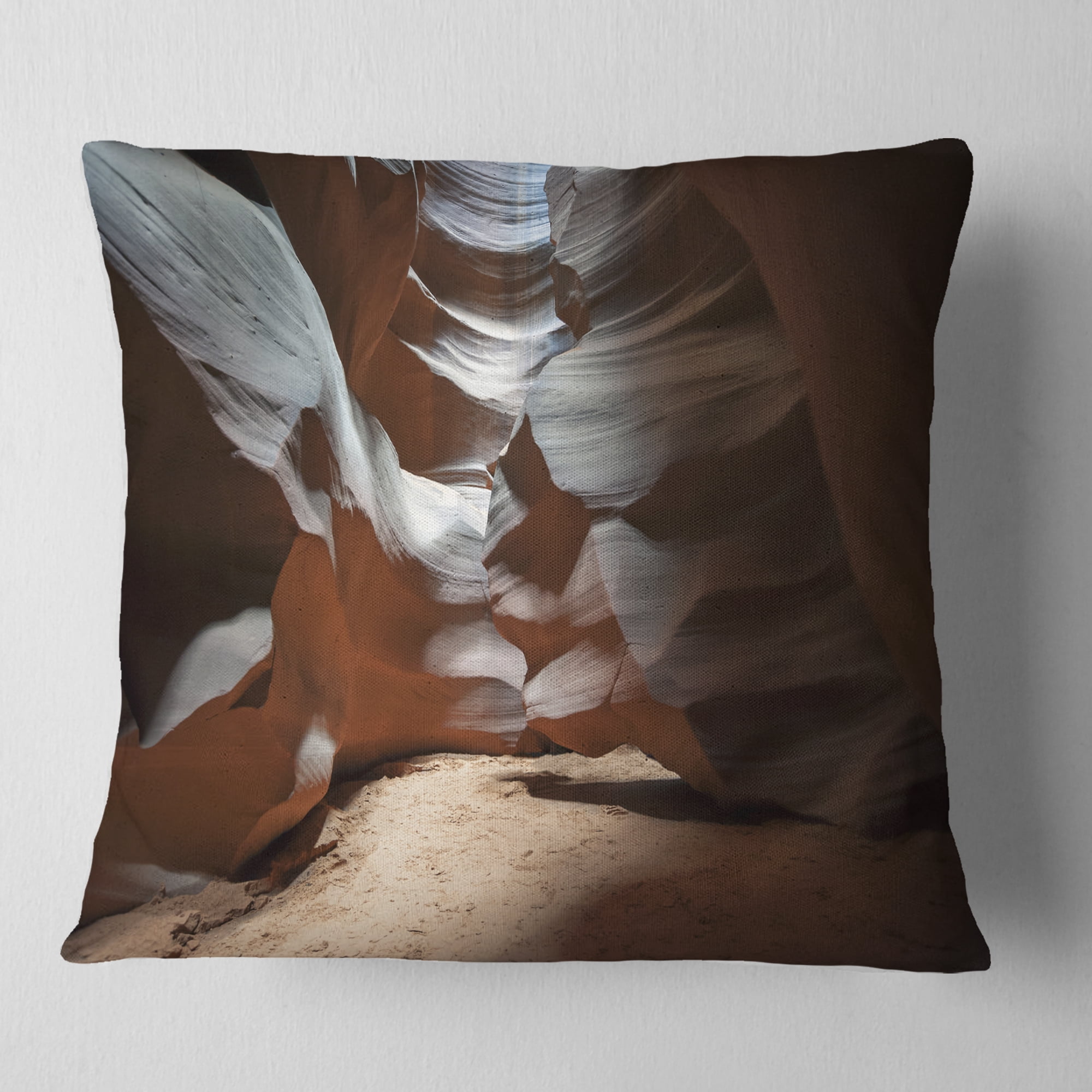 Designart Antelope Canyon Dark Inside - Landscape Photo Throw Pillow - 16x16
