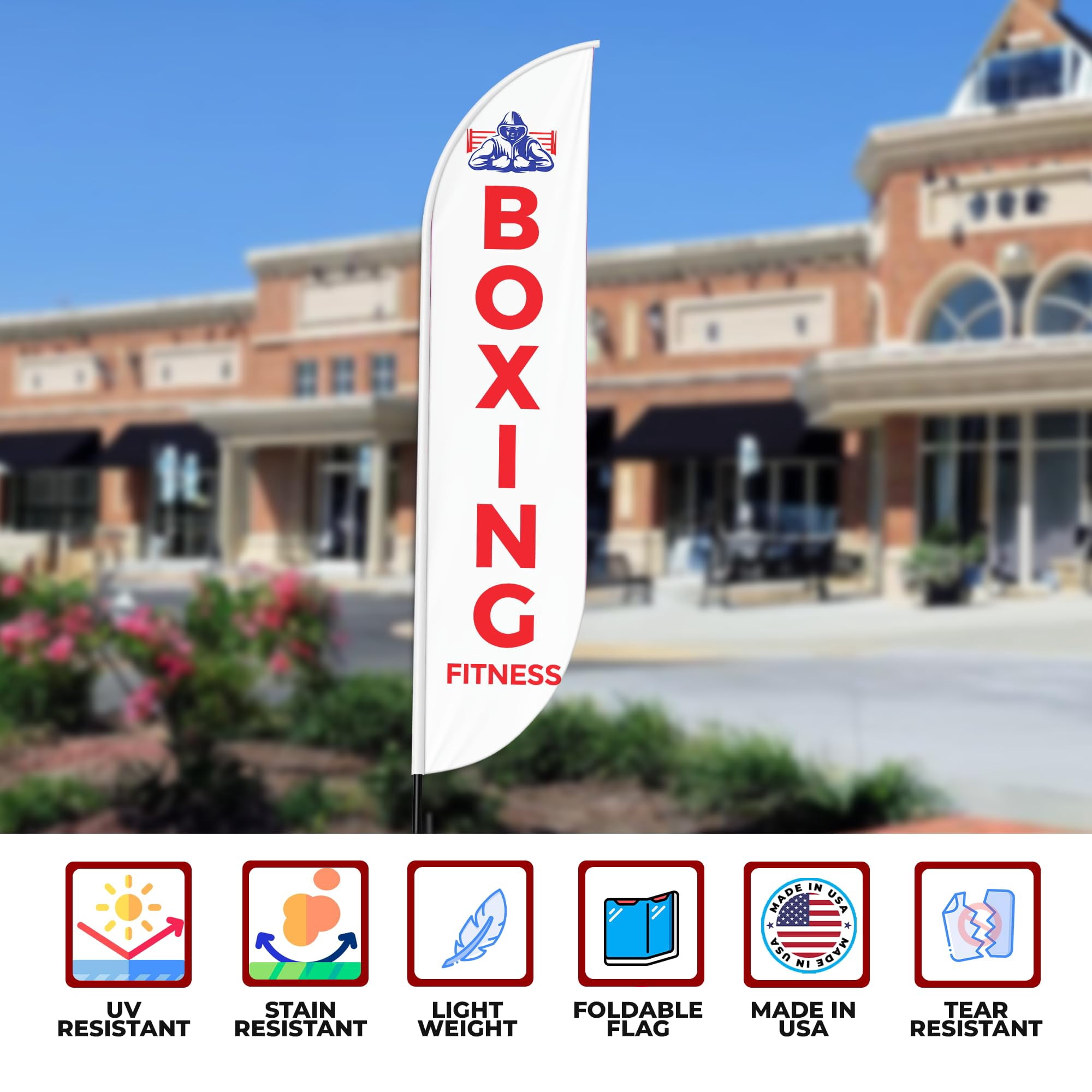 Boxing Fitness Sign feather flag Pole Kit for Outdoor by Mavis Printing|15 FEET Long Polyester Outdoor Banner Flag Stand Easy Hang|HD Print Swooper Flag Pole Mount to Advertise Boxing Fitness