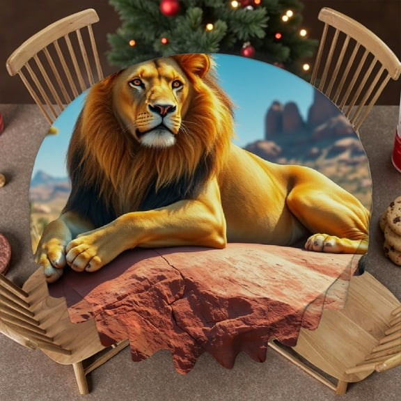 RKSupls Round Tablecloth - African Lion Microfiber Table Cover - Soft, Stain Resistant & Washable Decor for Wedding, Party, Holiday, Home Dining, 60x60inch