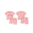 thumbnail image 2 of Suealasg Toddler Girls Father Day Outfits Letter Print Short Sleeve T-Shirt and Elastic Waist Bow Shorts 2 Piece Baby Girls Summer Clothes, 2 of 8