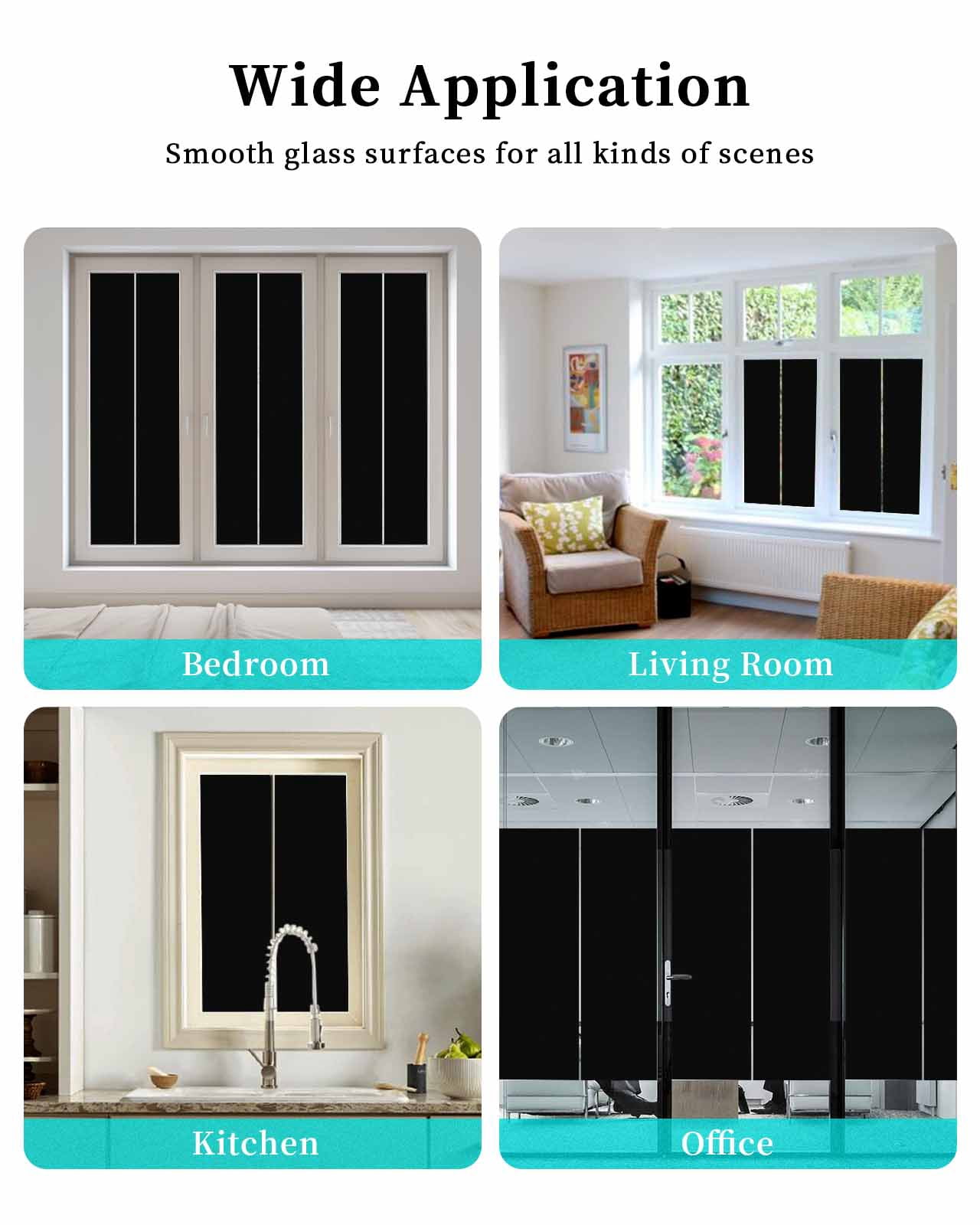 Window Privacy Film, Black UV Sun Blocking Window Tint Film Heat Control One Way Blackout Window Film, Pure Black Solid Color Simple Minimalism Art Non Adhesive Static Cling Sticker 17.7x39.3 In
