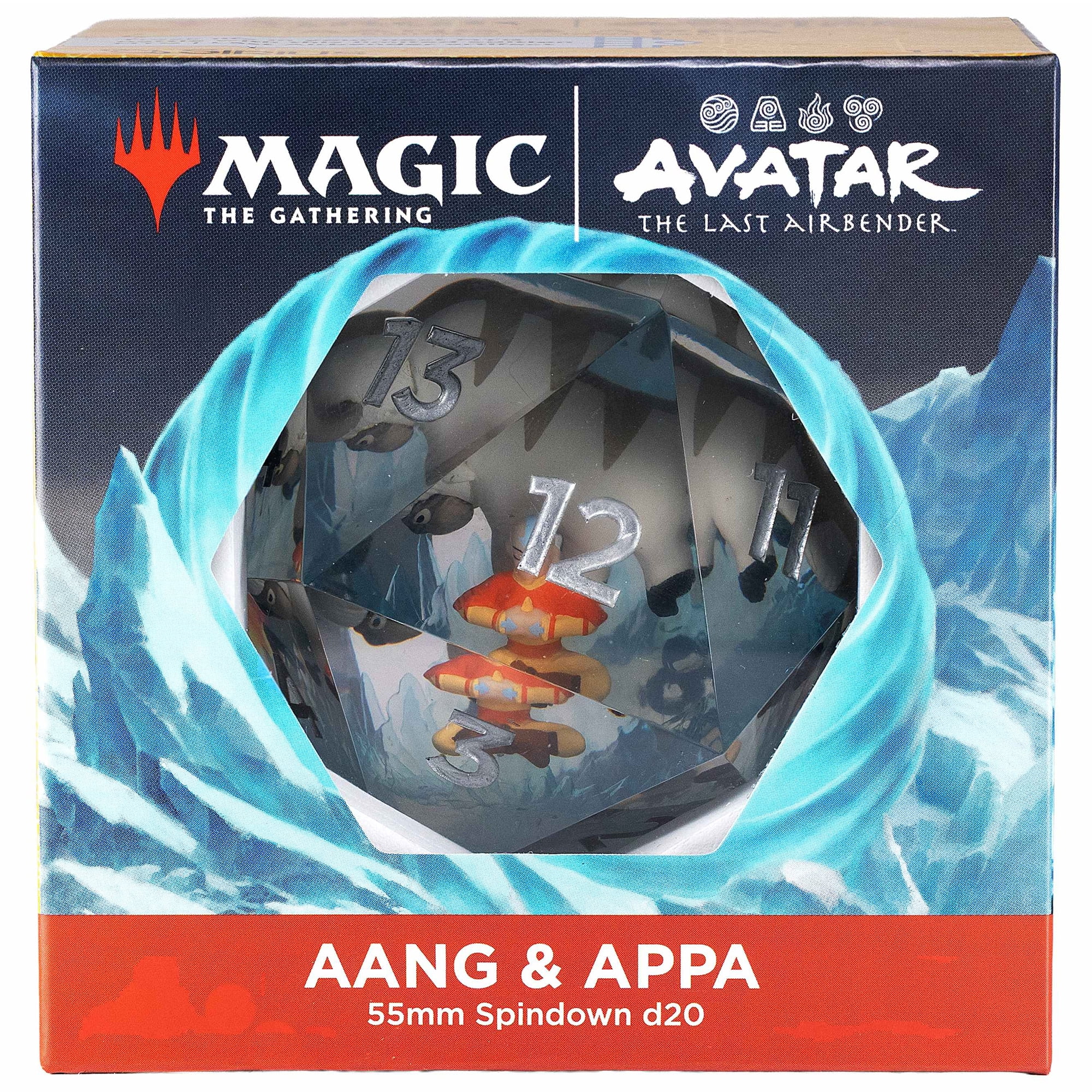 Magic The Gathering: Avatar the Last Airbender - 55mm Spindown d20 Life Counter - 3D Aang & Appa Figures In Resin, Orange & Blue, RPG Collectible Dice