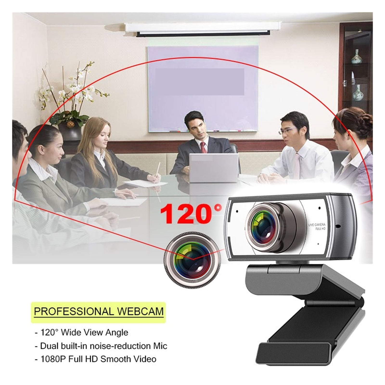 120° Wide Angle Webcam 1080P Full Hd With Microphone USB Video Conference Meetting For Laptop Computer PC ,Full Clarity