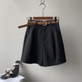 thumbnail image 5 of Belt Pure Cotton Shorts Women High Waist Wide Leg A Line Suit Shorts Office Lady Solid Loose Casual All Match Short Pants, 5 of 5