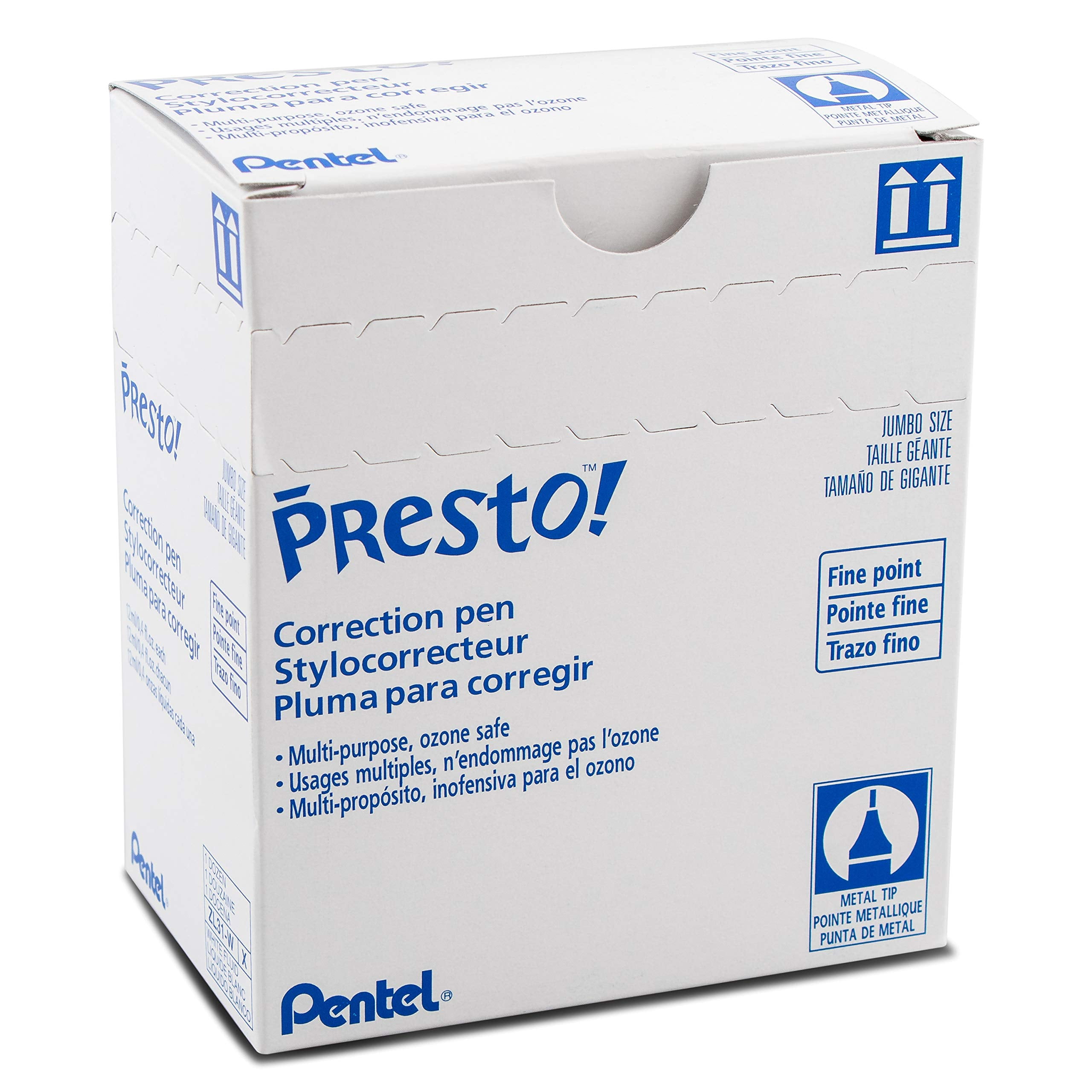 Presto! Jumbo Correction Pen Fine Point Metal Tip 12 ml/0.4 fl.oz., 12 Count