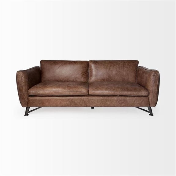 Pemberly Row Contemporary 84.5" Brown Leather Wrapped Two Seater Sofa