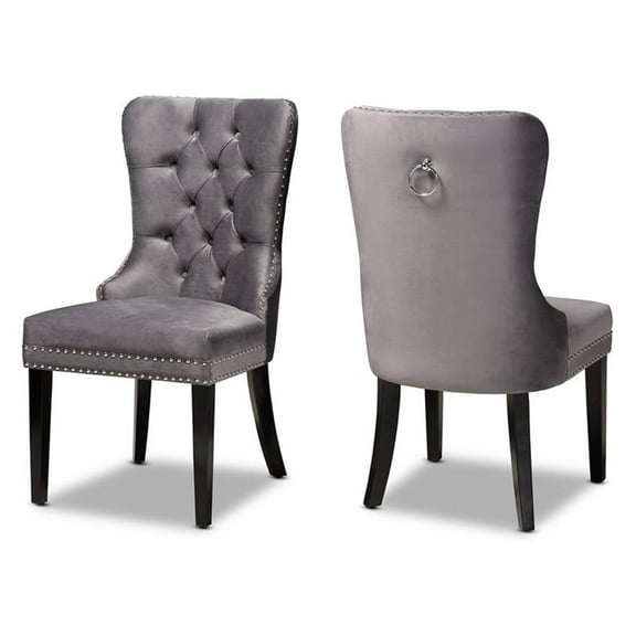 Bowery Hill Grey Velvet Upholstered Espresso Wood Dining Chairs (Set of 2)