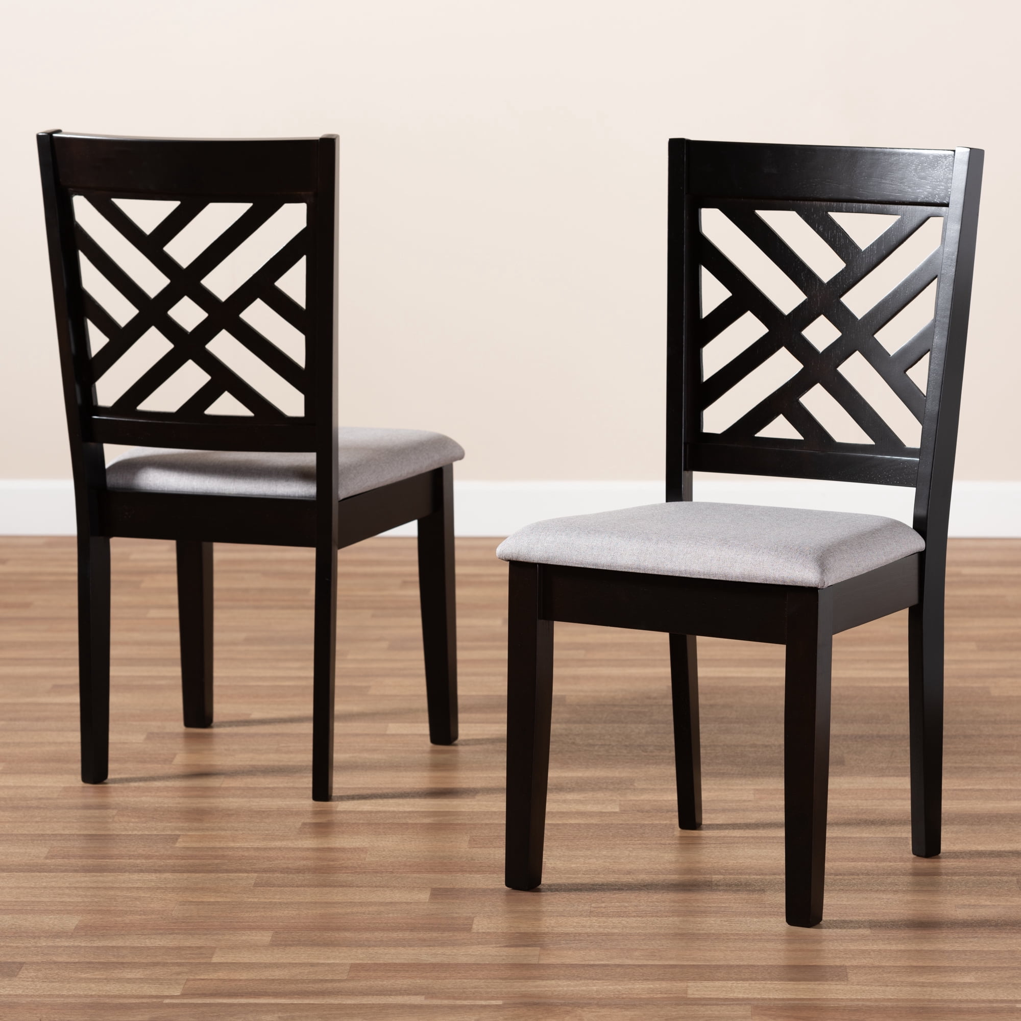 Baxton Studio Caron Modern and Contemporary Grey Fabric Upholstered Espresso Brown Finished Wood 2-Piece Dining Chair Set Set