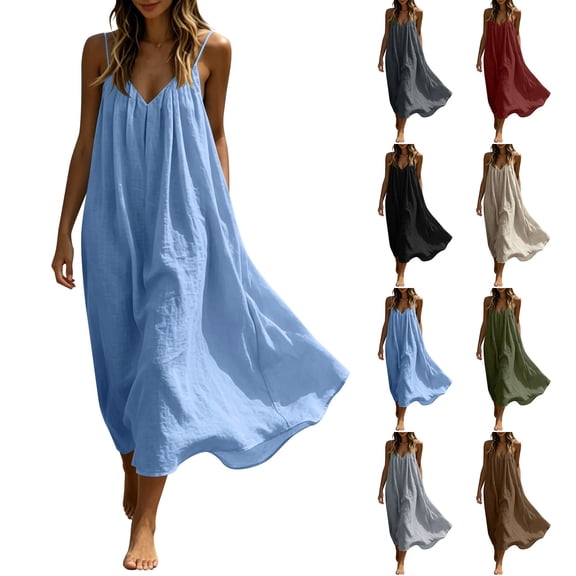 YuXingFu Denim Dress for Women Mid-Length Plus Size Womens Dress Sleeveless Solid Color Casual Summer Black S