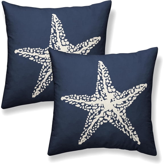 Navy Blue Coastal Pillow Covers 18x18 Inch Set of 2 Summer Starfish Throw Pillows Nautical Ocean Beach Theme Decorative Pillowcase Outdoor Farmhouse Decor Cushion Case for Couch Sofa Bedroom