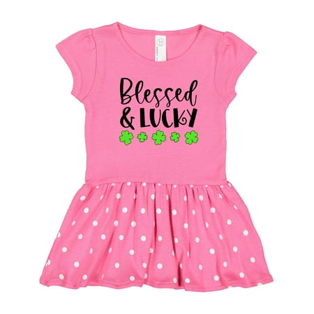 

Inktastic Blessed and Lucky 4 Leaf Clovers St. Patrick s Day Gift Toddler Girl Dress