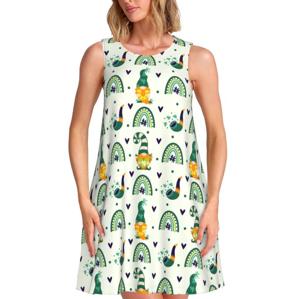 Fotbe St. Patrick's day Vestido de Verano sin Mangas para Mujer – Vestido Midi Línea A, Estilo Camiseta Floral, Vestido Playero Casual y Fluido