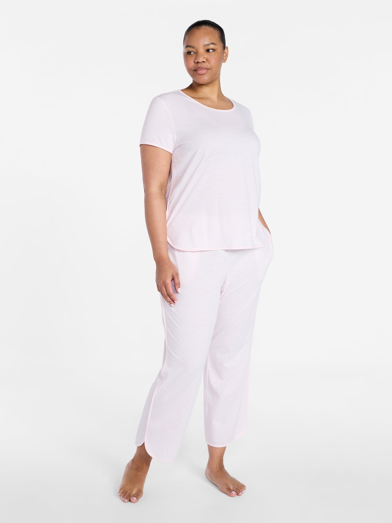 Joyspun Women's Lightweight Short Sleeve Sleep Tee and Pants Set, 2-Piece, Sizes XS-3X