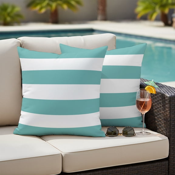 Teal Stripes Outdoor Waterproof Pillow Covers 16x16 Modern Artistic Parallel Lines Pack of 2 Decorative Outdoor Pillow Covers Square Cushion Cases for Patio Furniture Pergola Couch