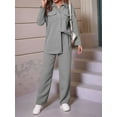 thumbnail image 3 of Womens Knit Lounge Set 2 Piece Loungewear Long Sleeve Button Jacket and Straight Pants Outfits Light Gray L, 3 of 6
