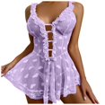 thumbnail image 3 of WZXFASHION Robe à Bretelles en Dentelle Aguichant Mignonne pour Femmes (Sans String) sous-Vêtements Violets TTTG, 3 of 7