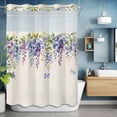 thumbnail image 6 of Purple Flower No Hooks Shower Curtain with Snap-in Liner Watercolor Purple Wisteria Floral Butterfly Vintage Linen Texture Shower Curtains for Bathroom, Waterproof, Easy Install, Washable 72"x96", 6 of 9
