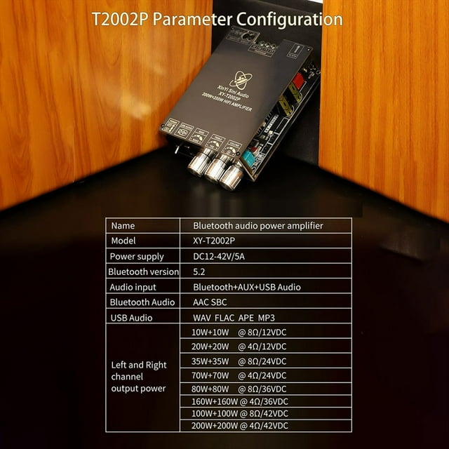 Placa Amplificadora de Audio Bluetooth Mejorada T2002P-W, 200 W X 2, Módulo Amplificador de Potencia de Sonido TPA3223 de Alta Potencia.