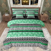 Manfei Chic Zebra Print Twin Bedding Sets 7-Piece for Women, Western Hippie Damask Bedding Comforter Set, Abstract Ombre Green Reversible Sheet Sets, Super Cozy Room Decor